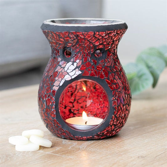 Small Red Crackle Glass Oil Burner